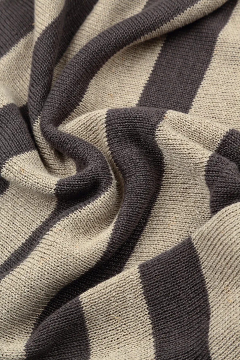 Loose V-Neck Striped Brown Linen Jumper