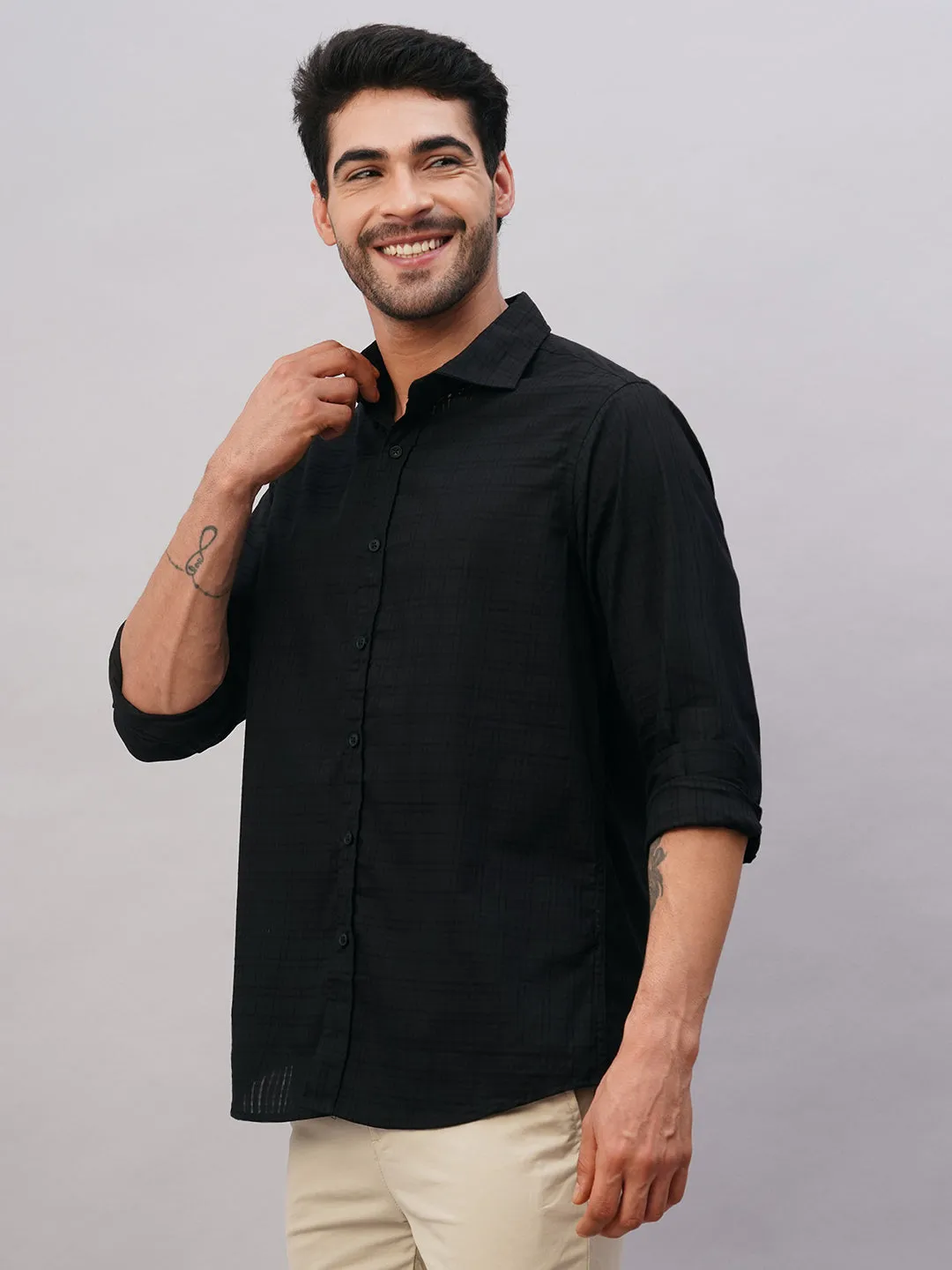 Men's Black Cotton Slim Fit Shirt