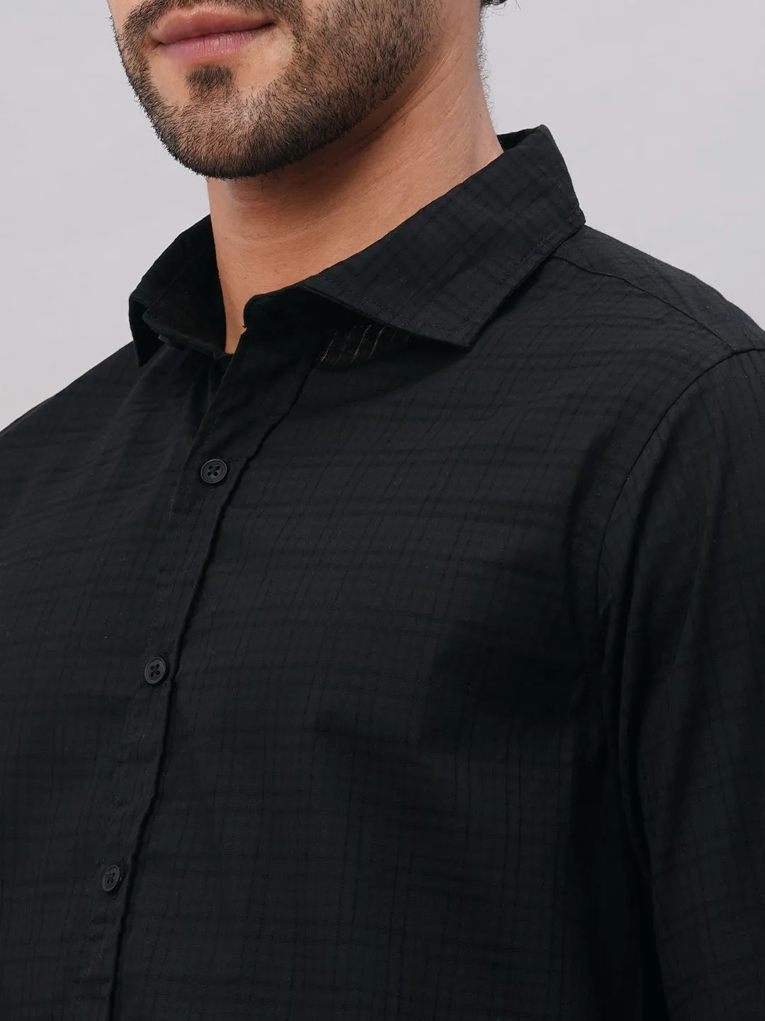 Men's Black Cotton Slim Fit Shirt