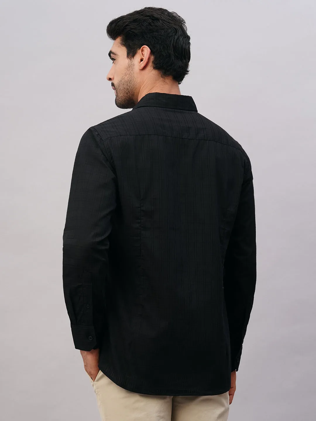 Men's Black Cotton Slim Fit Shirt