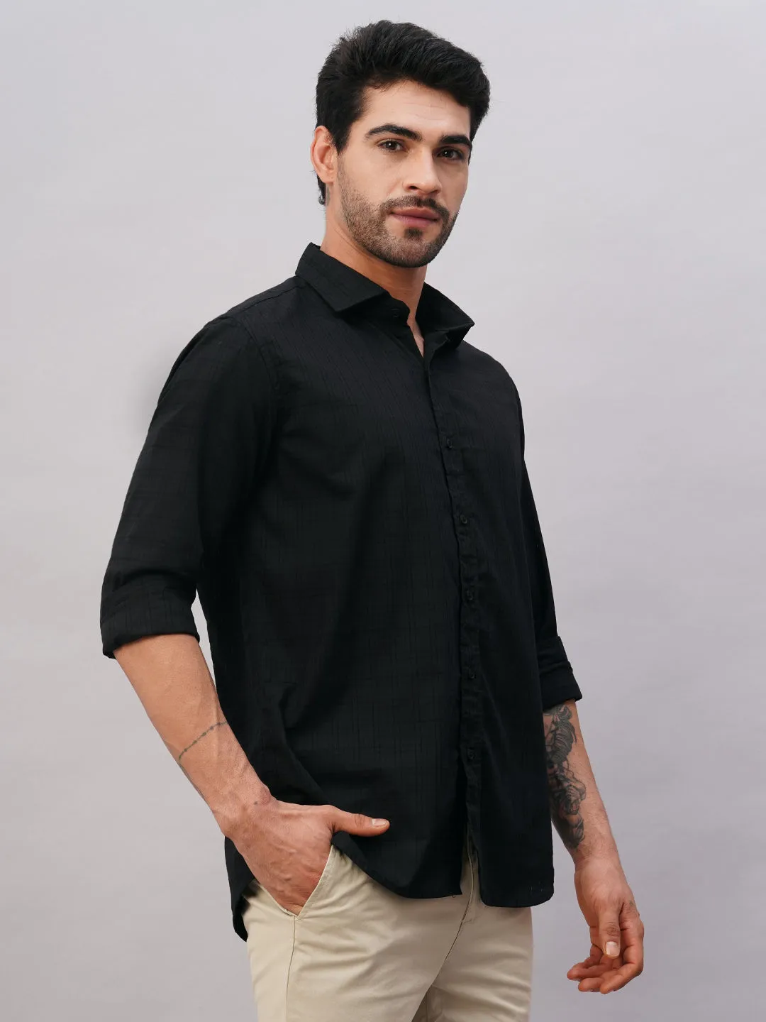 Men's Black Cotton Slim Fit Shirt