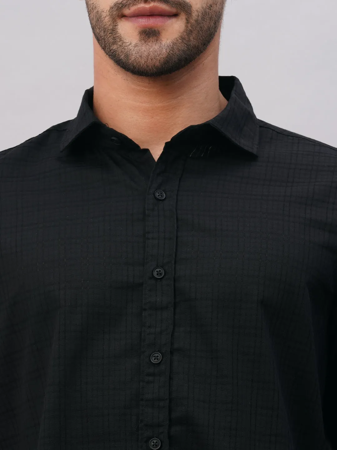 Men's Black Cotton Slim Fit Shirt
