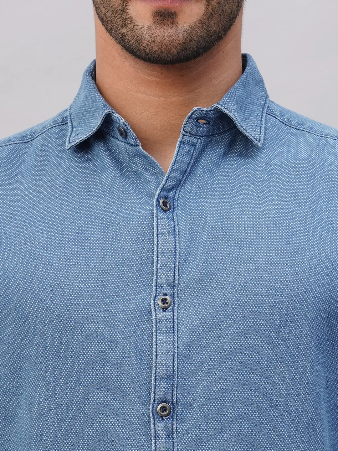 Men's Navy Cotton Slim Fit Shirt