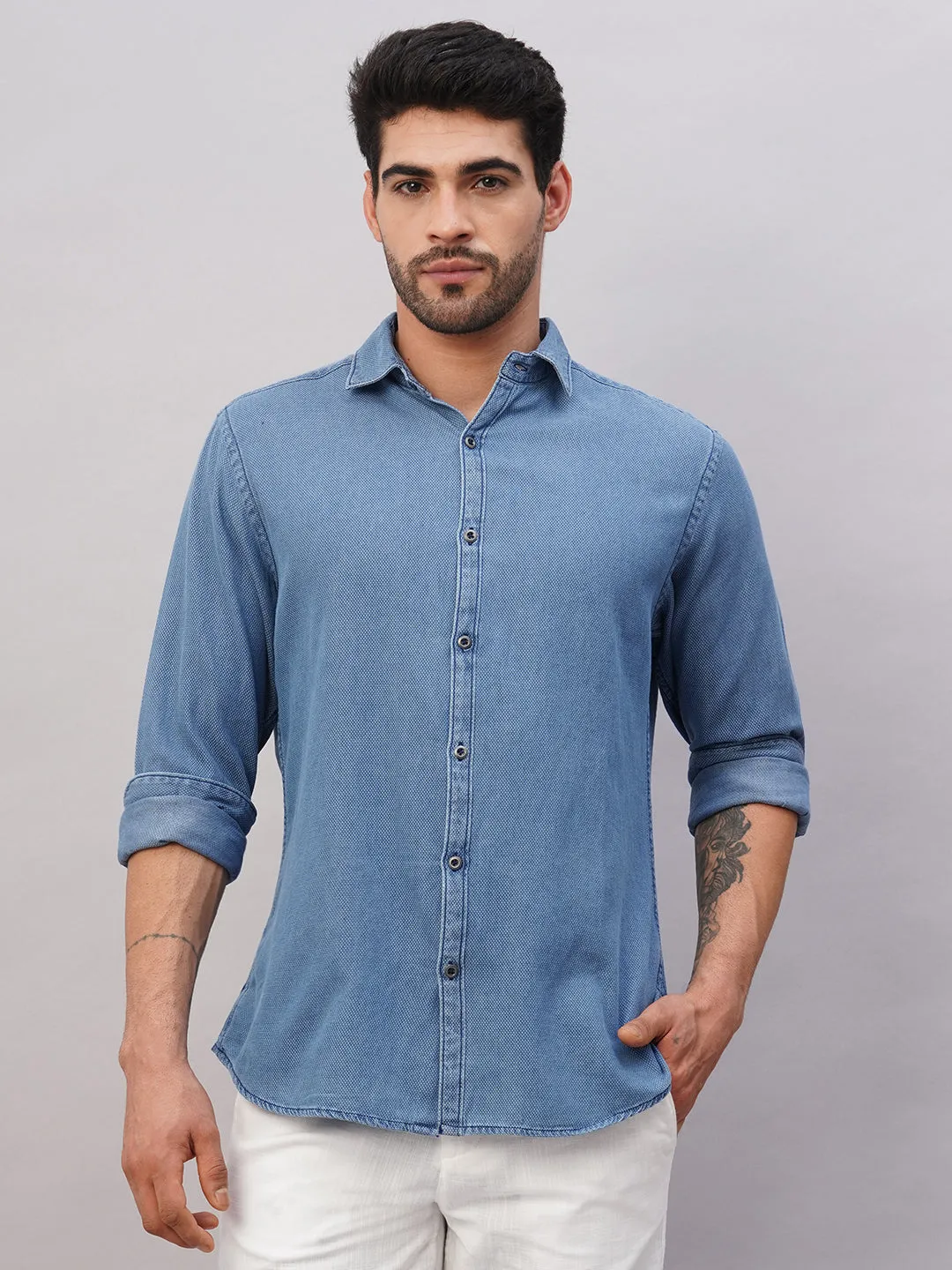 Men's Navy Cotton Slim Fit Shirt