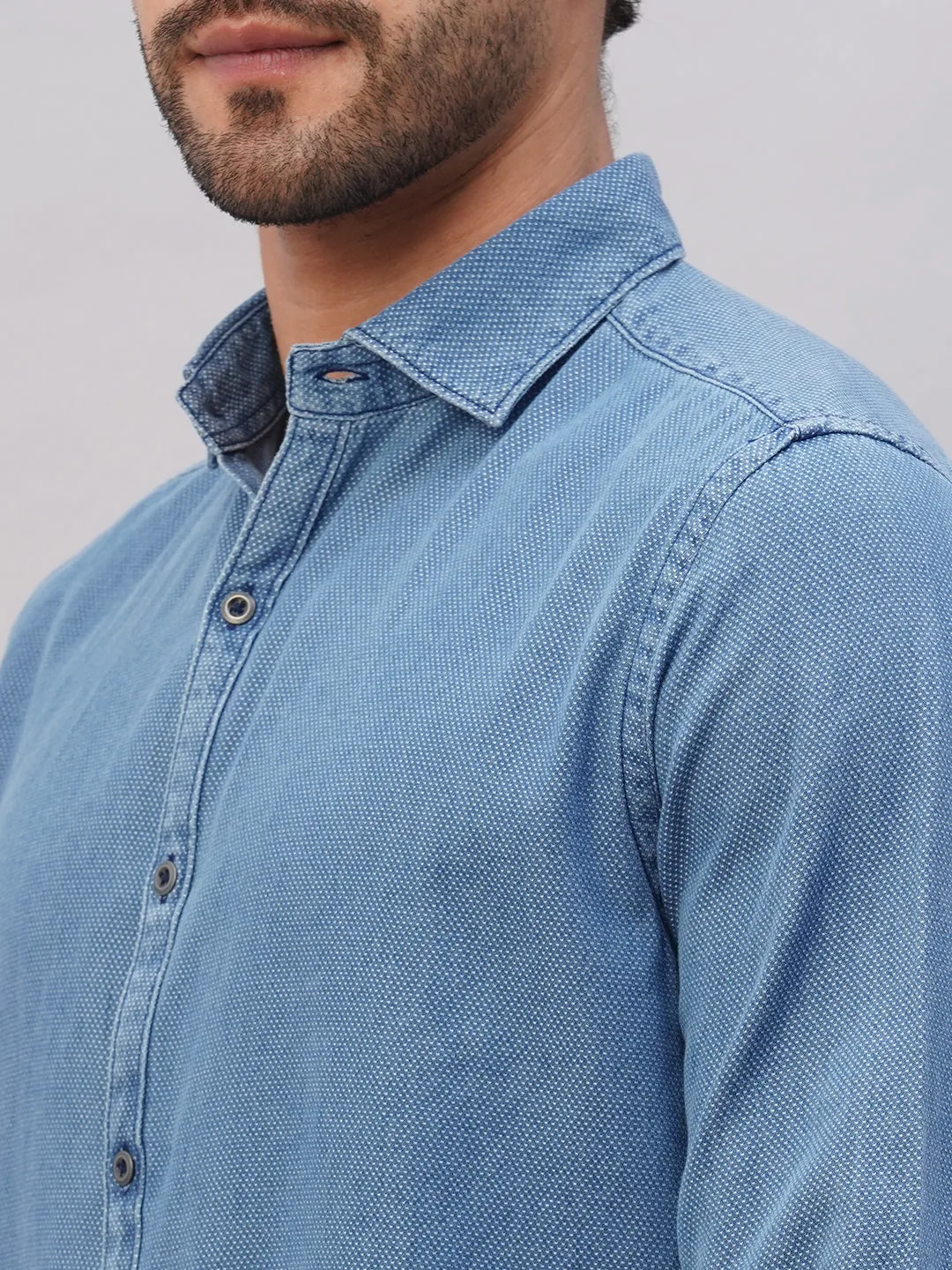 Men's Navy Cotton Slim Fit Shirt