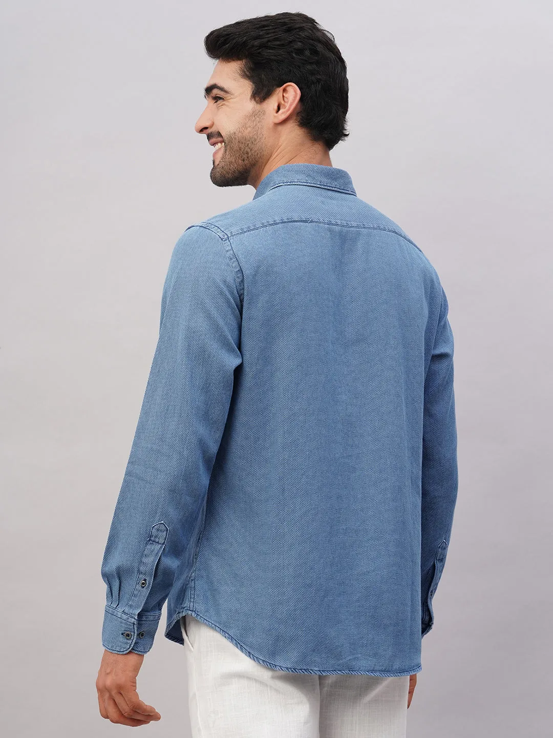 Men's Navy Cotton Slim Fit Shirt
