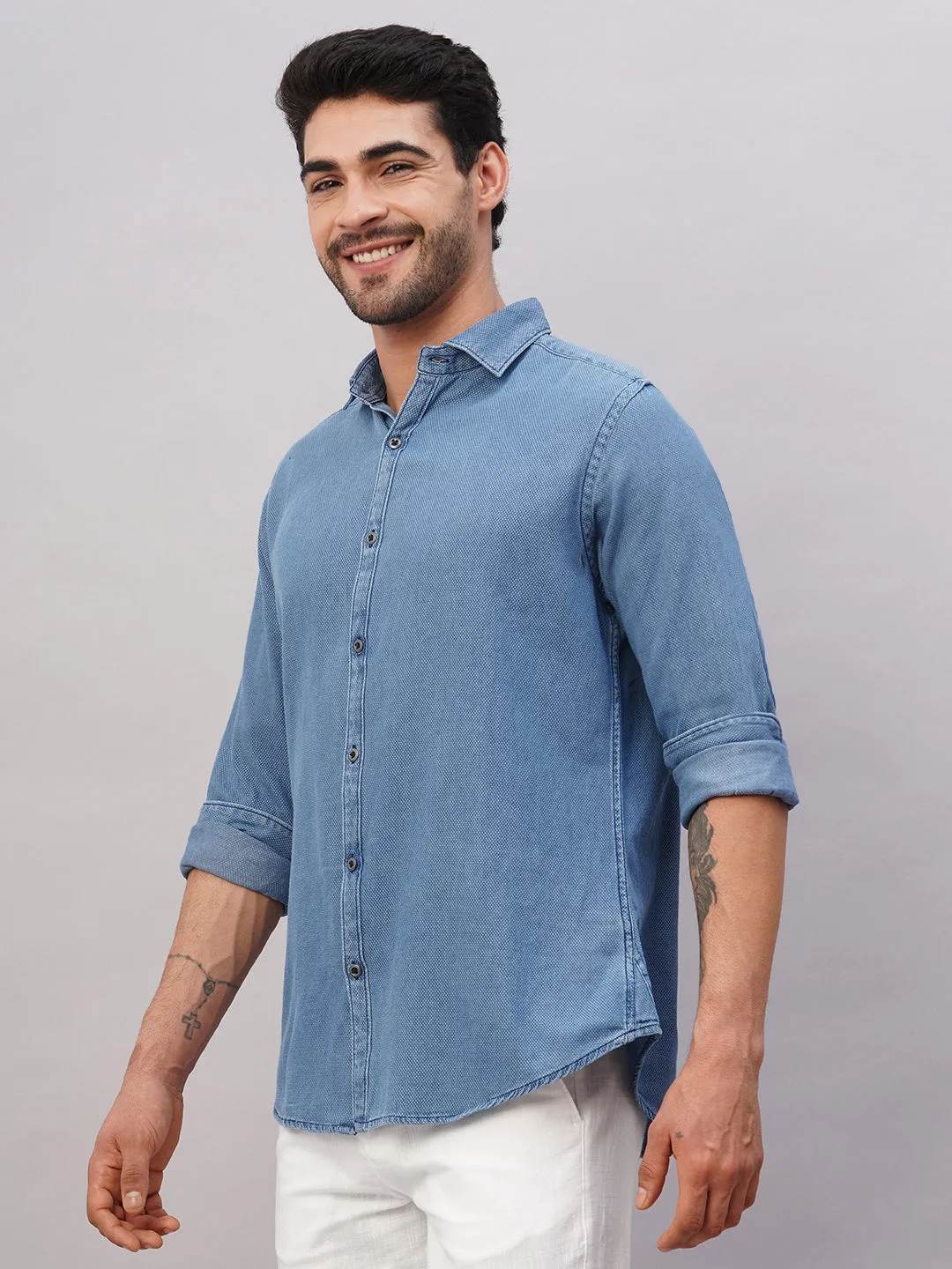Men's Navy Cotton Slim Fit Shirt