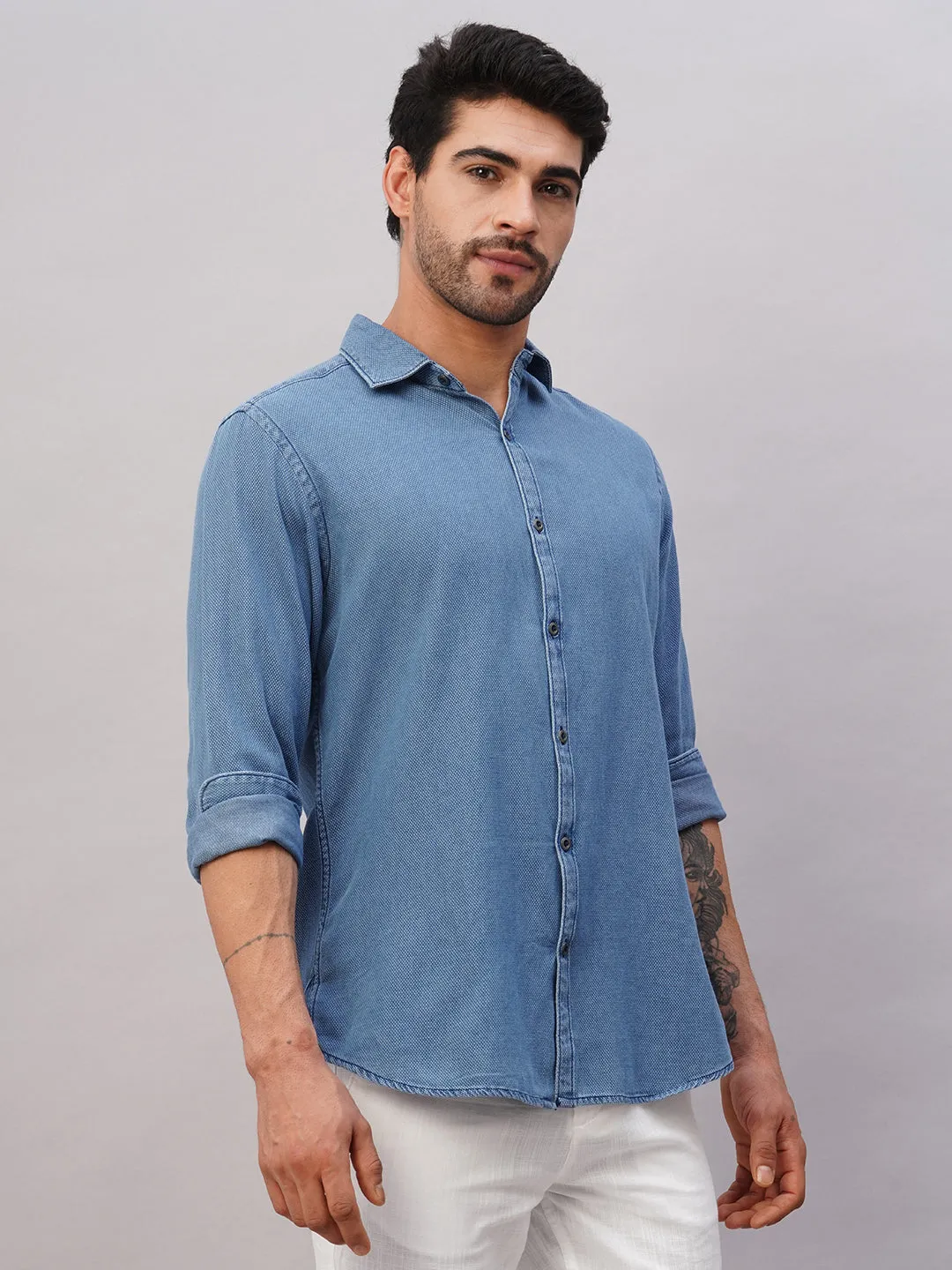 Men's Navy Cotton Slim Fit Shirt