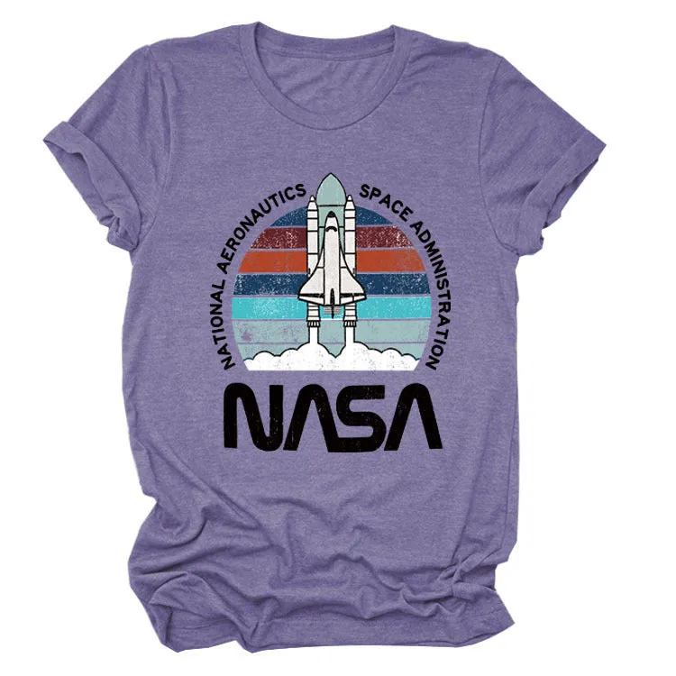 NATIONAL AERONAUTICS Summer New Letter Rocket Printing Short Sleeve T-shirt Female