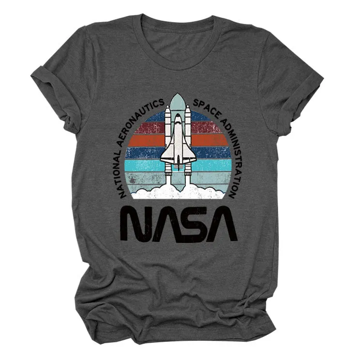 NATIONAL AERONAUTICS Summer New Letter Rocket Printing Short Sleeve T-shirt Female