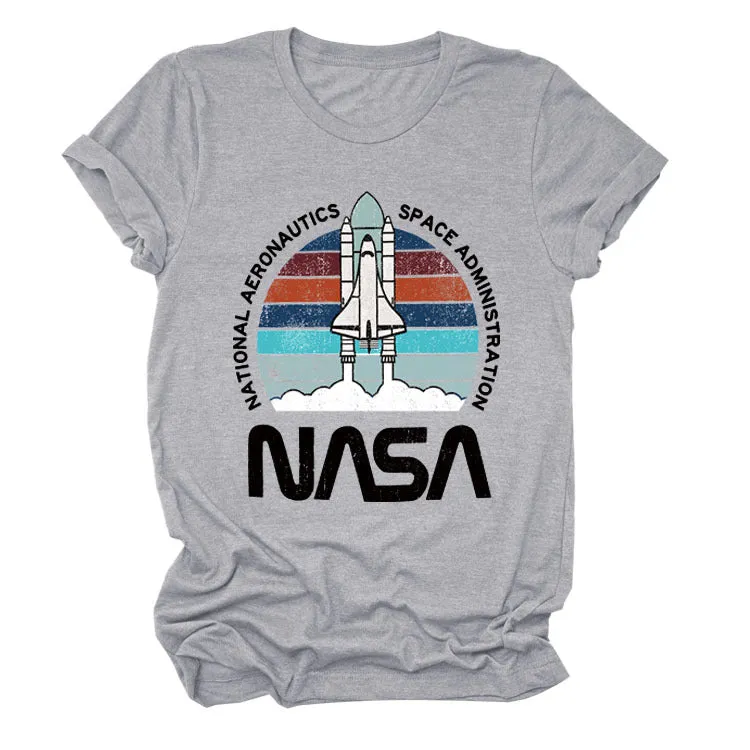 NATIONAL AERONAUTICS Summer New Letter Rocket Printing Short Sleeve T-shirt Female