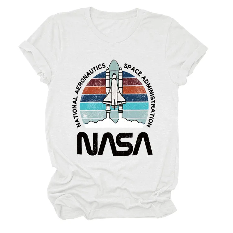 NATIONAL AERONAUTICS Summer New Letter Rocket Printing Short Sleeve T-shirt Female
