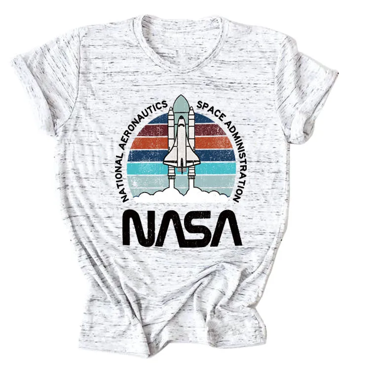 NATIONAL AERONAUTICS Summer New Letter Rocket Printing Short Sleeve T-shirt Female