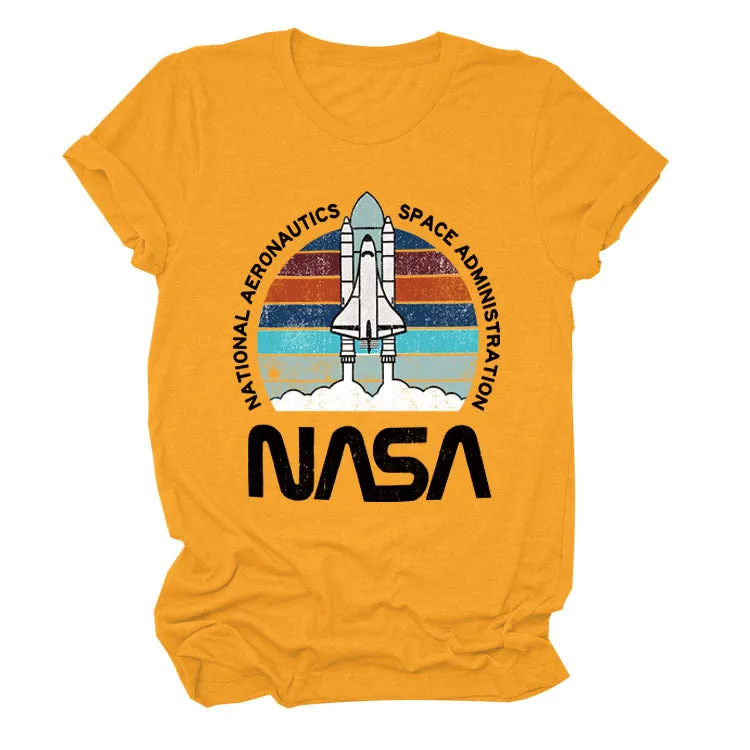 NATIONAL AERONAUTICS Summer New Letter Rocket Printing Short Sleeve T-shirt Female