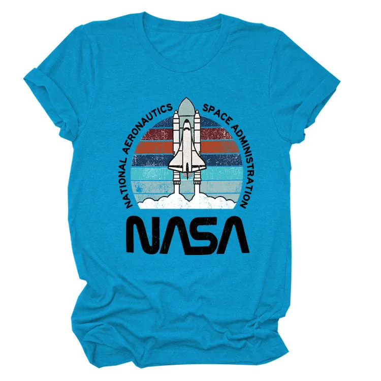 NATIONAL AERONAUTICS Summer New Letter Rocket Printing Short Sleeve T-shirt Female