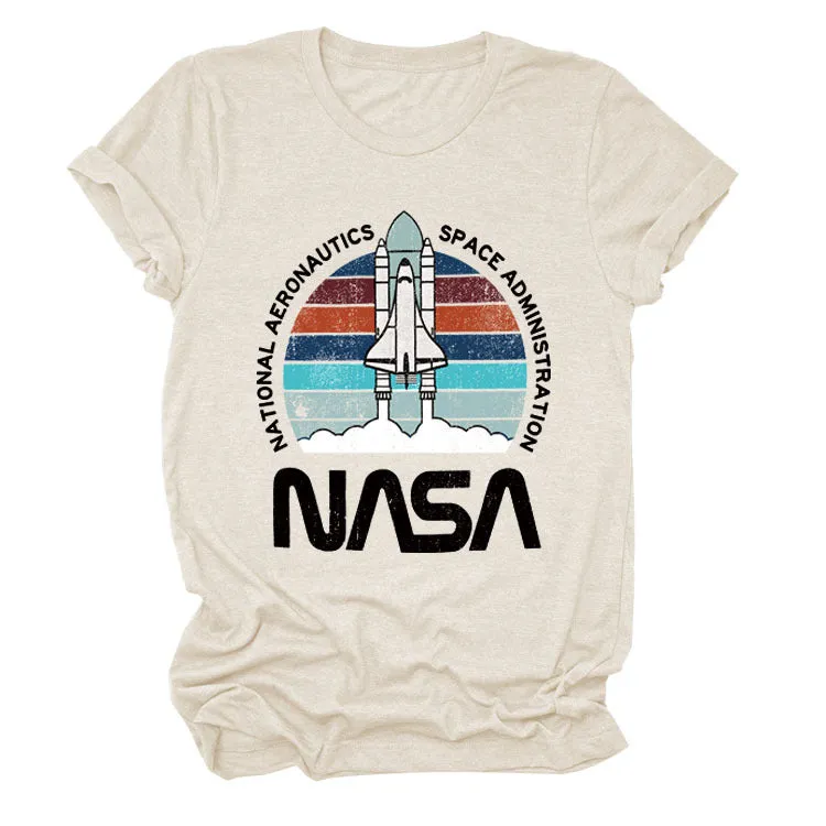 NATIONAL AERONAUTICS Summer New Letter Rocket Printing Short Sleeve T-shirt Female