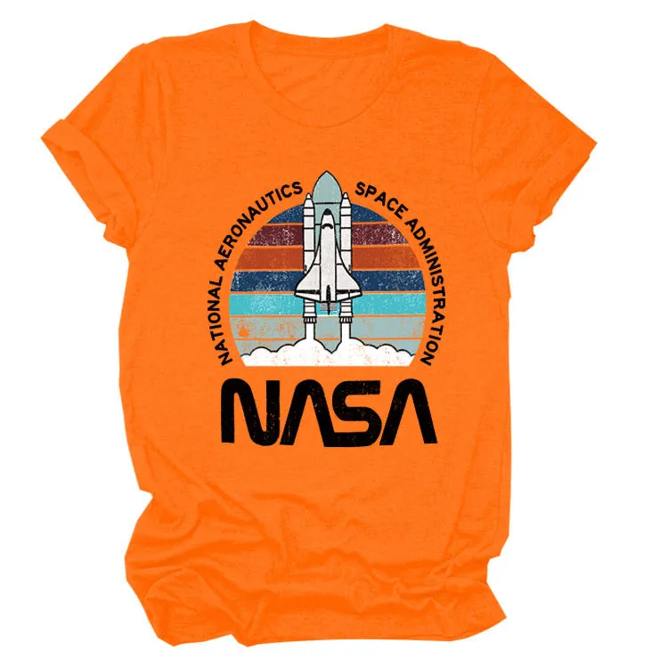 NATIONAL AERONAUTICS Summer New Letter Rocket Printing Short Sleeve T-shirt Female
