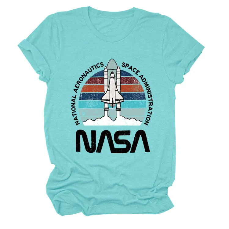 NATIONAL AERONAUTICS Summer New Letter Rocket Printing Short Sleeve T-shirt Female