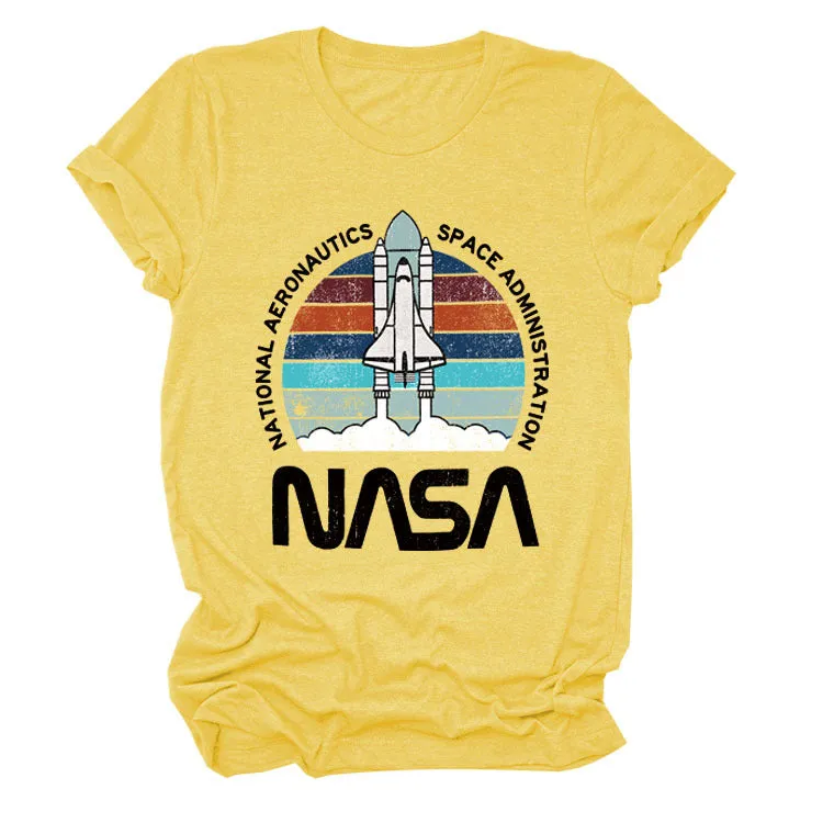 NATIONAL AERONAUTICS Summer New Letter Rocket Printing Short Sleeve T-shirt Female