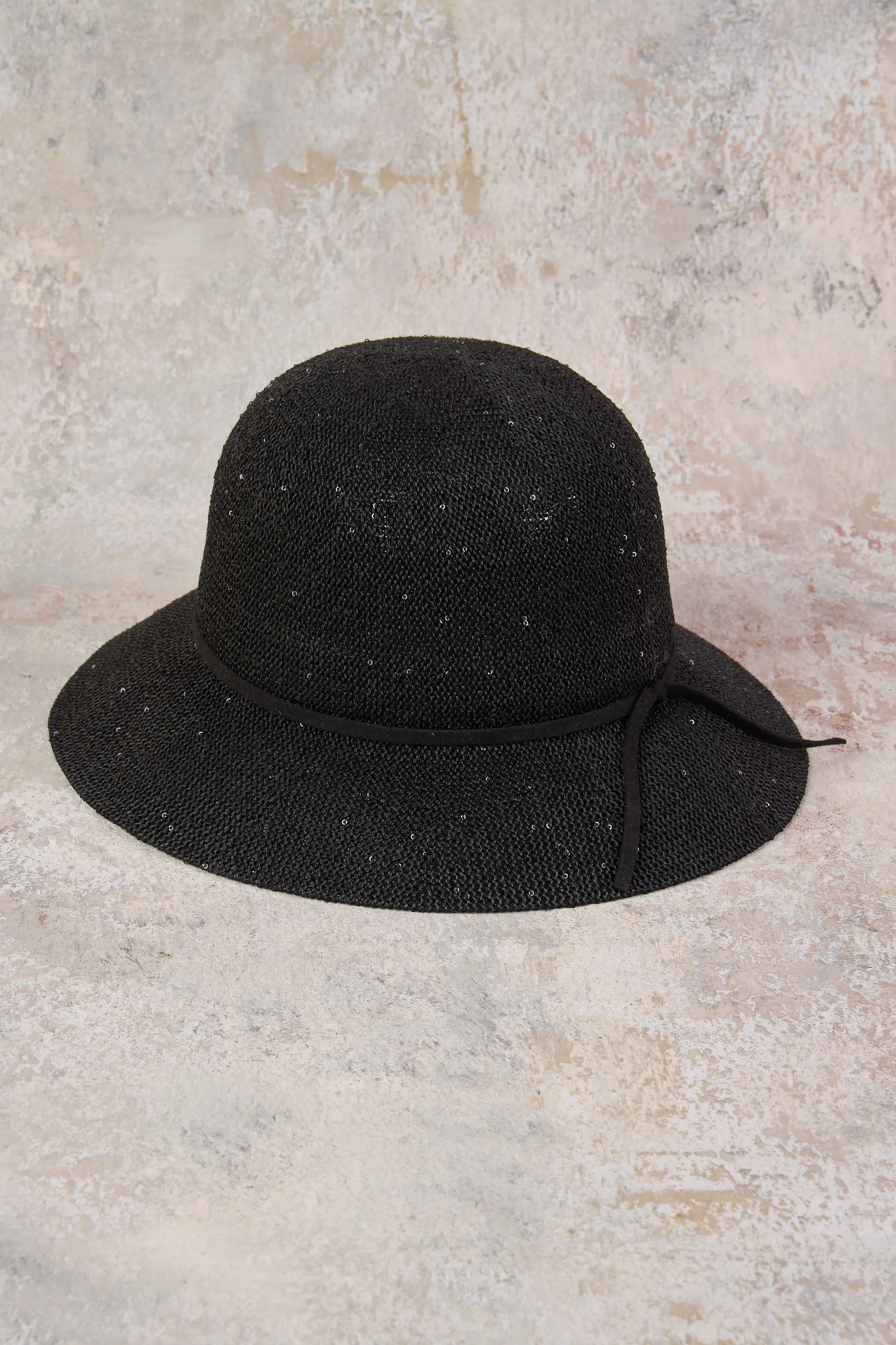 Noir Shimmer Weave Sunhat - Black