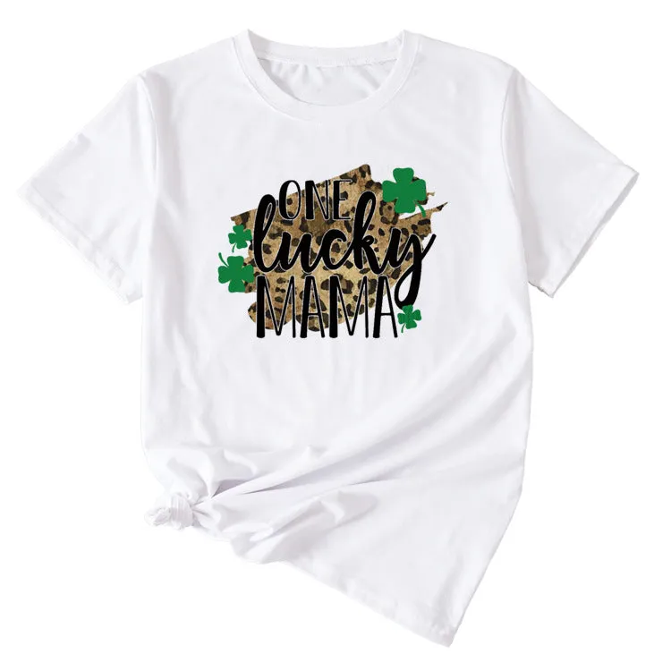 One Lucky ma English Letter Summer Leisure Short Sleeve Womens T-shirt