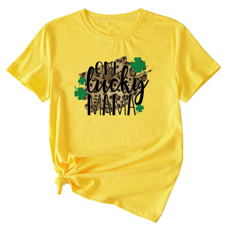 One Lucky ma English Letter Summer Leisure Short Sleeve Womens T-shirt