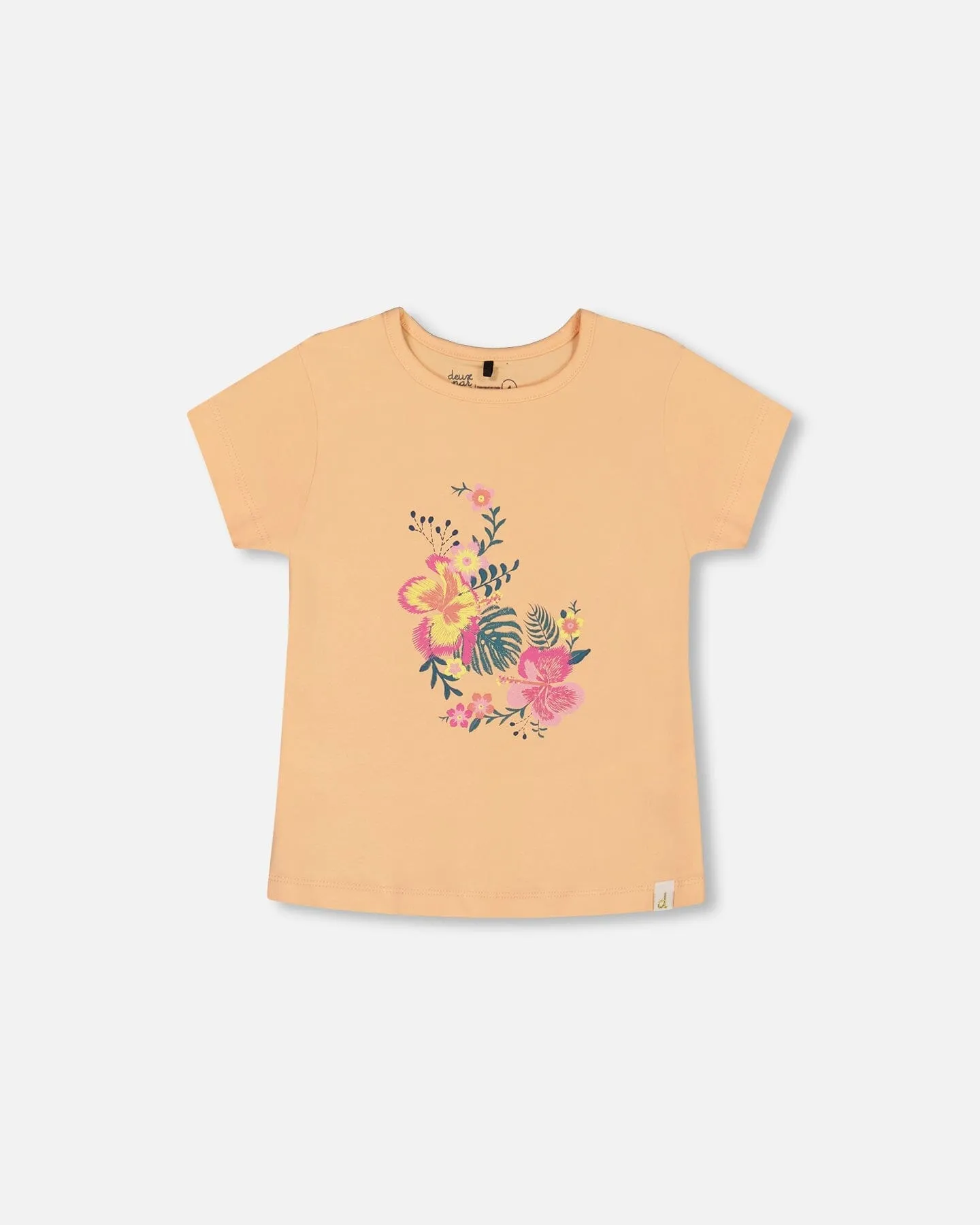 Organic Cotton Tee Light Orange And Flowers