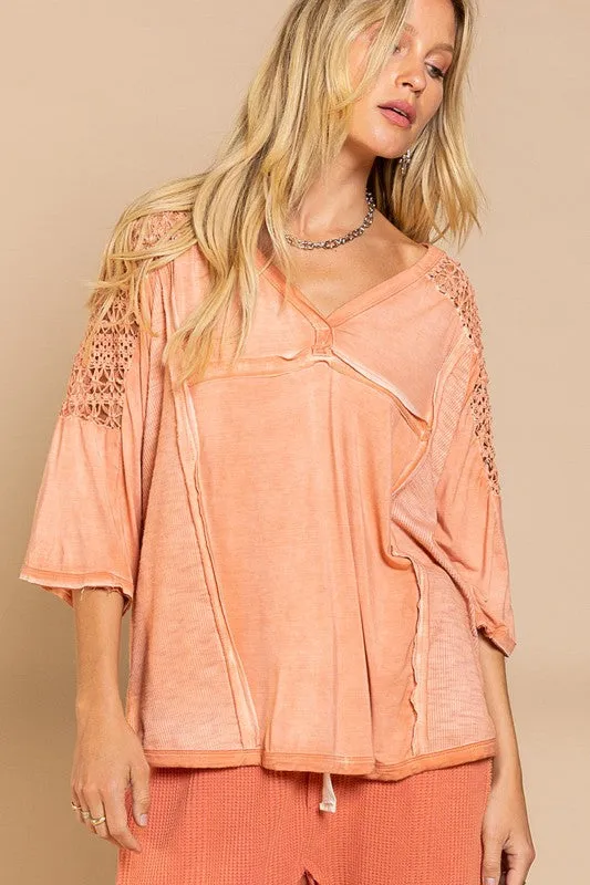 Pol Boho Crochet Sleeve Top