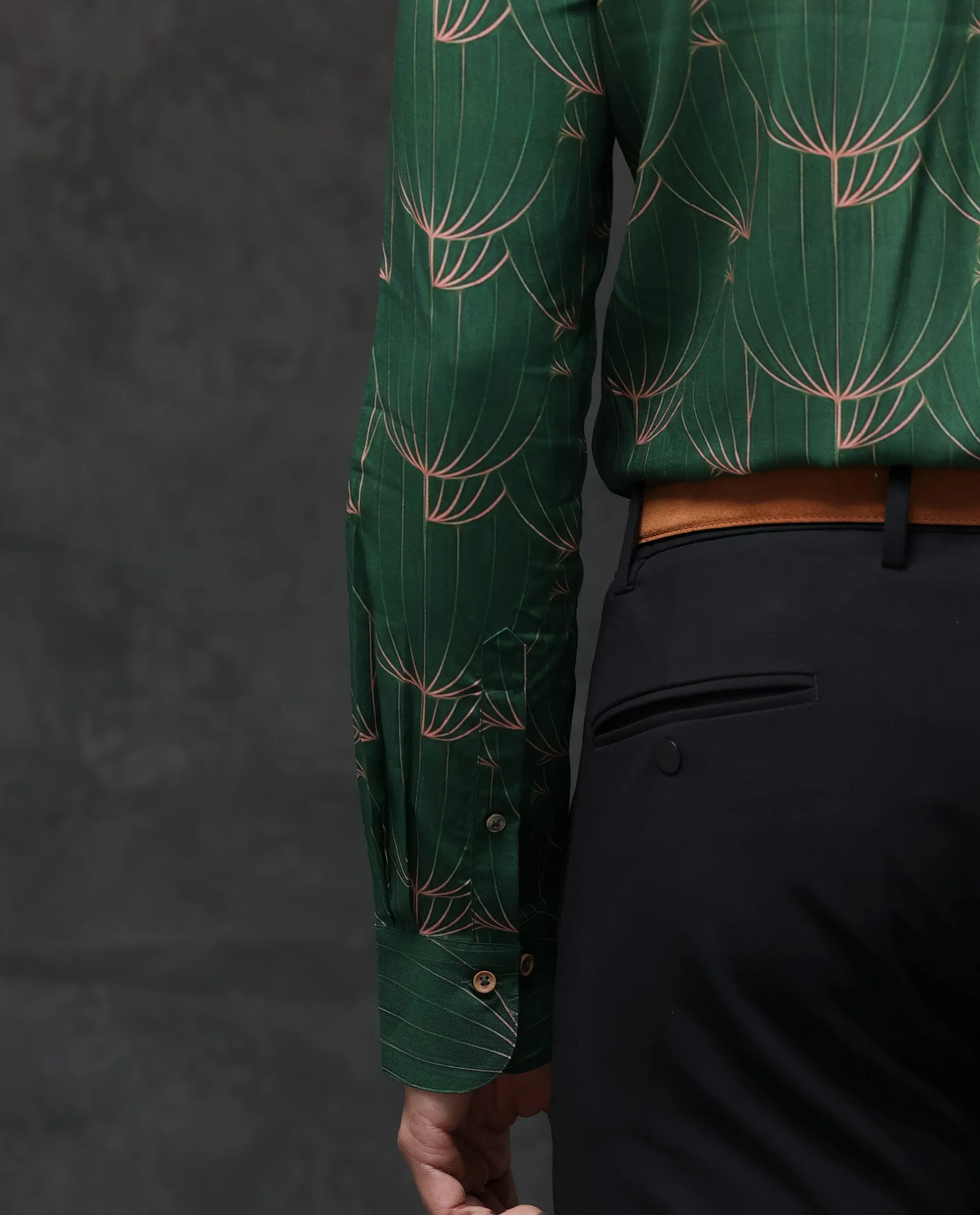 Rare Rabbit Men's Rasou Green Viscose Fabric Full Sleeves Tropical Print Shirt
