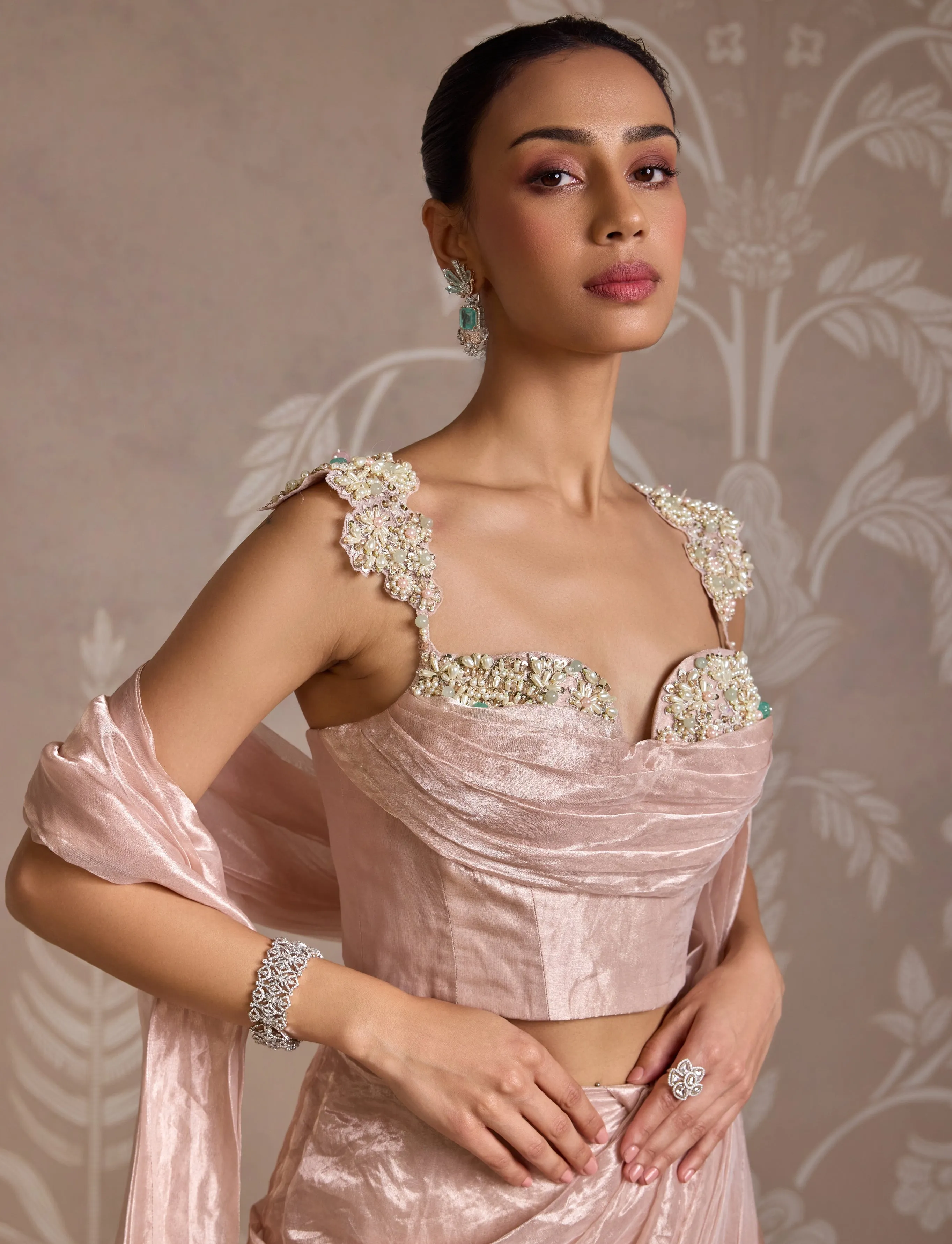 Rose Gold Hem Pre Stitched Sari Set
