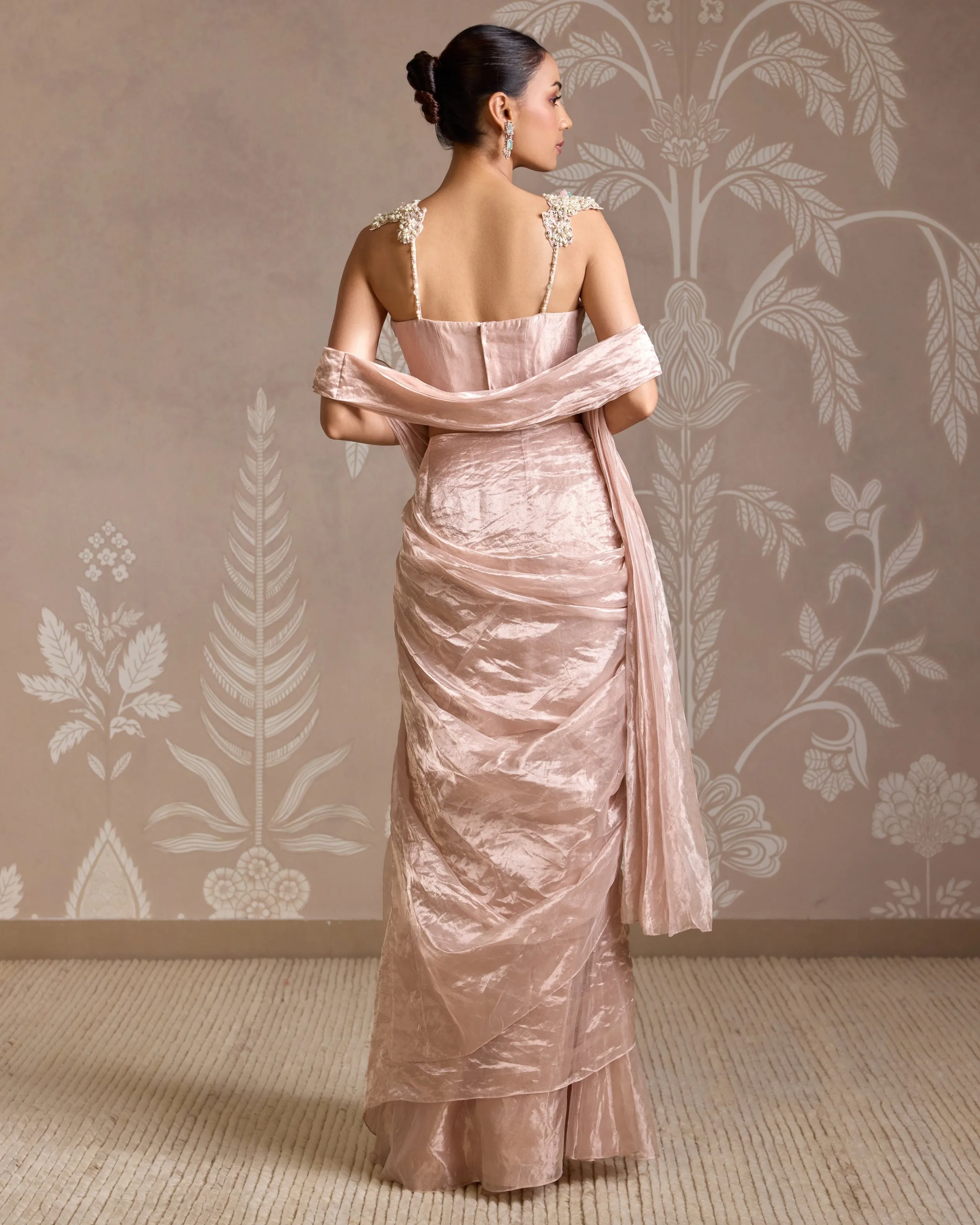Rose Gold Hem Pre Stitched Sari Set