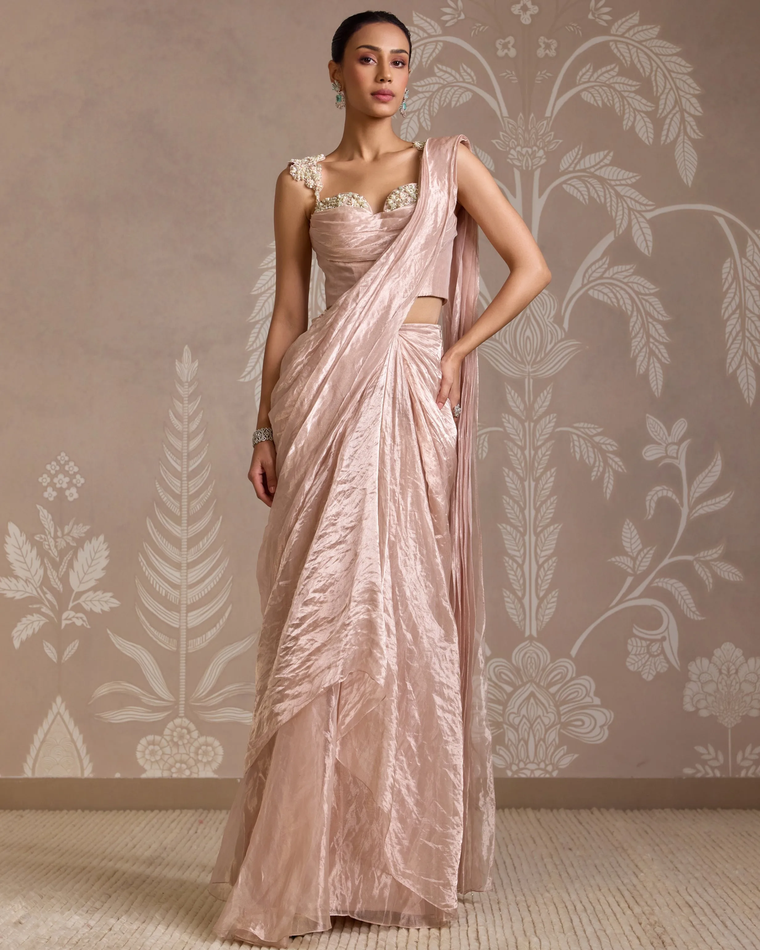 Rose Gold Hem Pre Stitched Sari Set