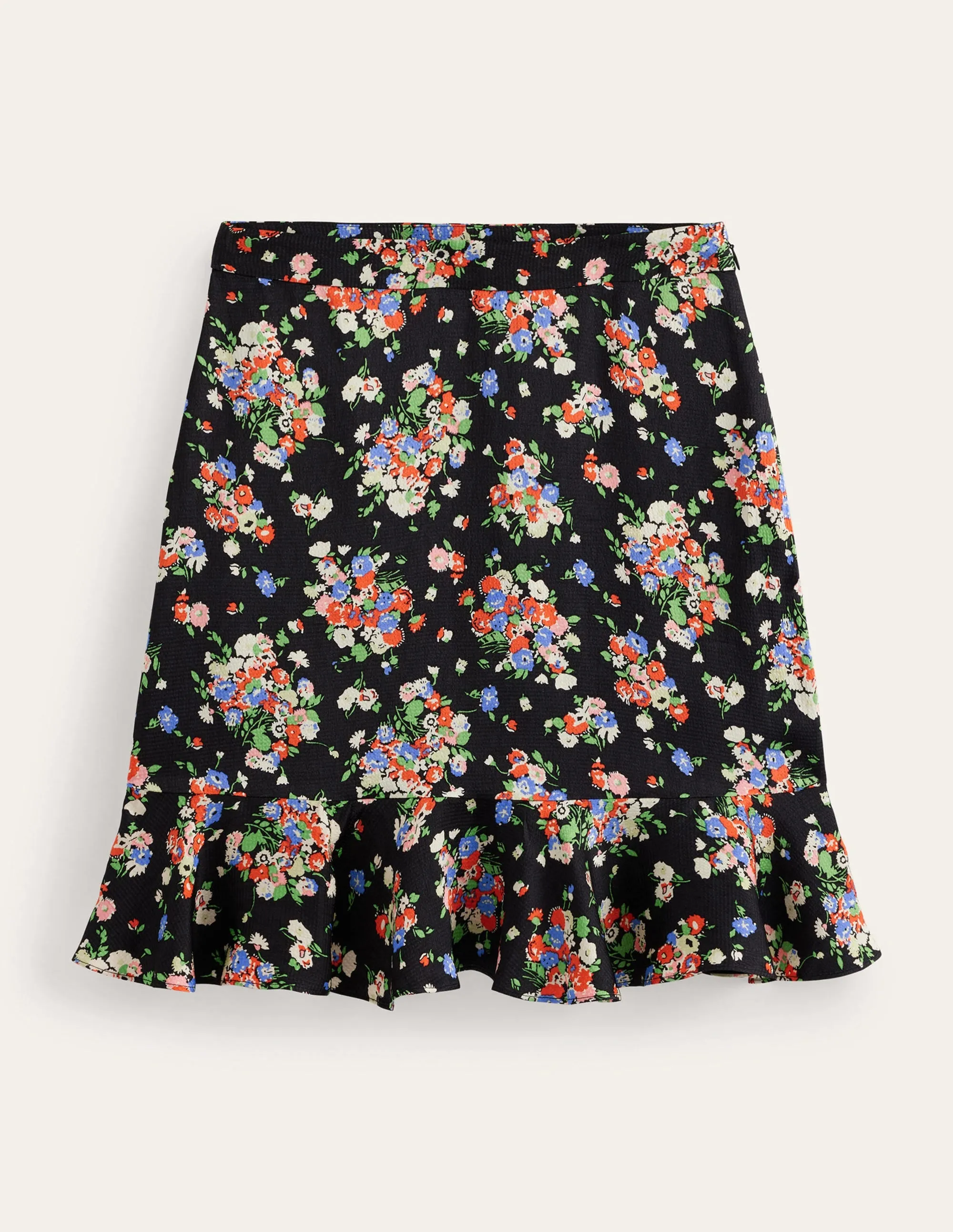 Satin Ruffle Mini Skirt-Black Wild Cluster