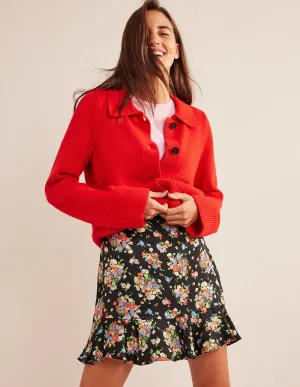Satin Ruffle Mini Skirt-Black Wild Cluster
