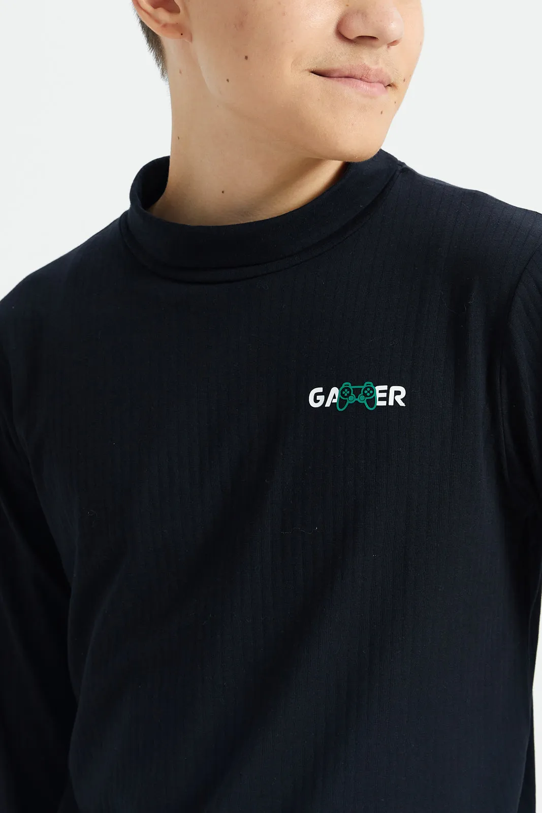 Senior Boys Black High Neck T-Shirt