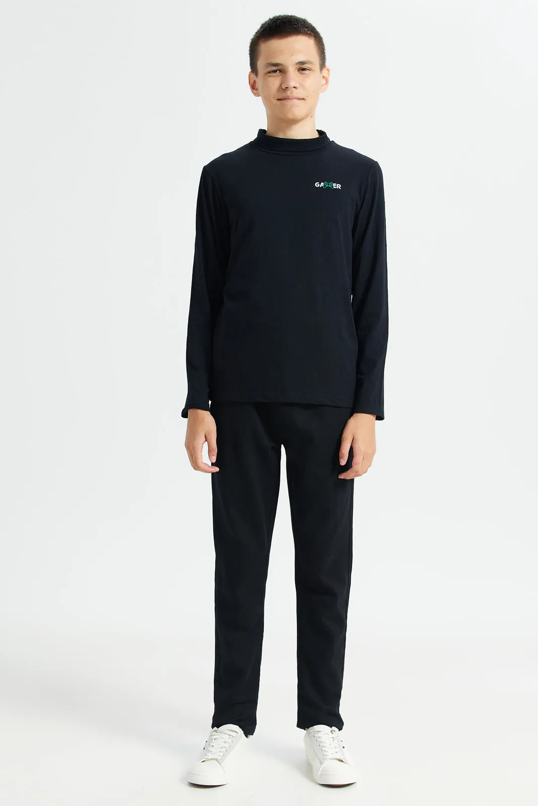 Senior Boys Black High Neck T-Shirt
