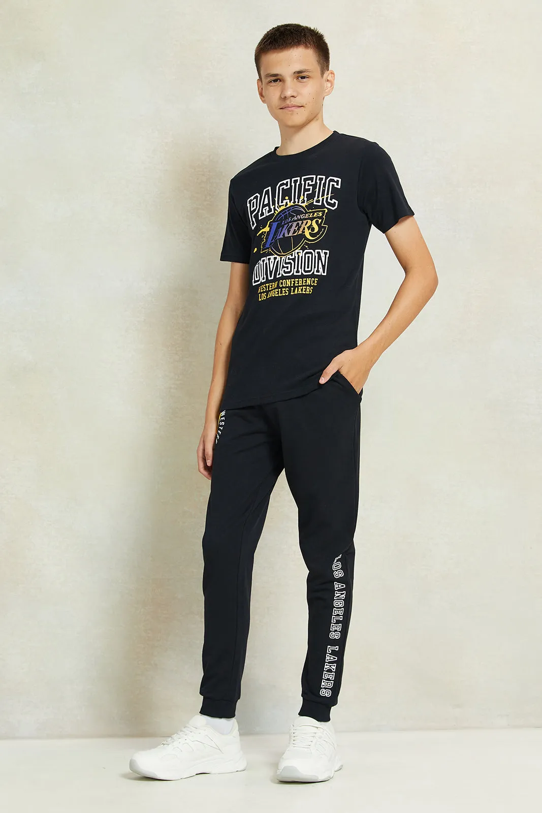 Senior Boys Black Lakers Printed T-Shirt