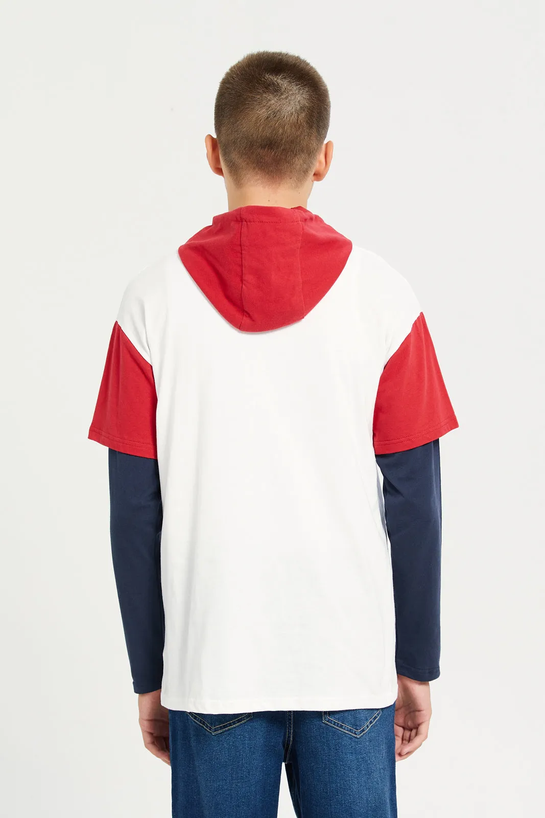 Senior Boys White Hooded T-Shirt