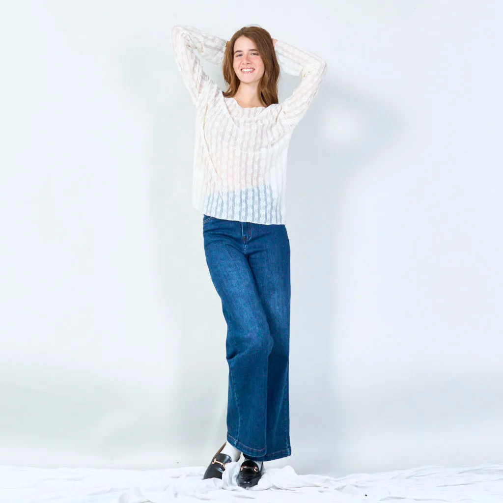 Sheer lace blouse with geometric patterns wholesale