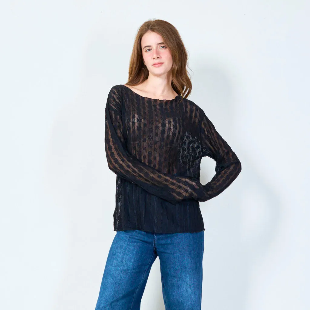 Sheer lace blouse with geometric patterns wholesale