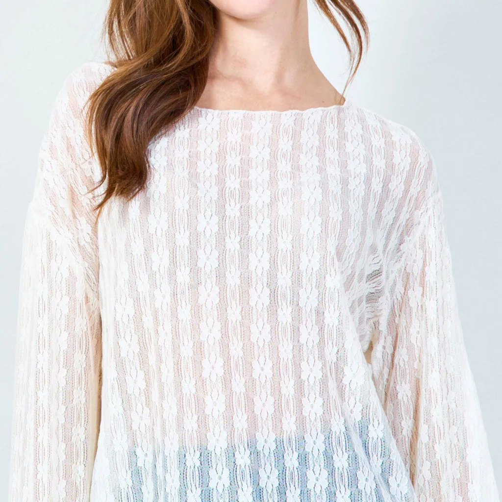 Sheer lace blouse with geometric patterns wholesale