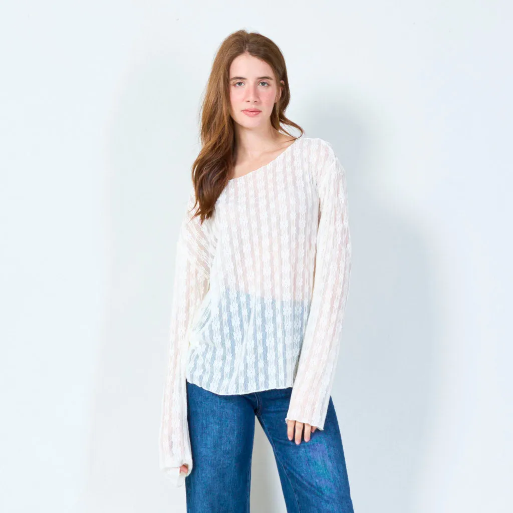 Sheer lace blouse with geometric patterns wholesale