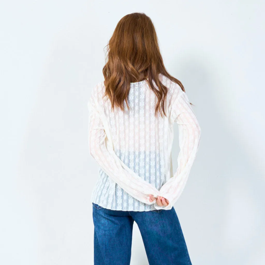 Sheer lace blouse with geometric patterns wholesale