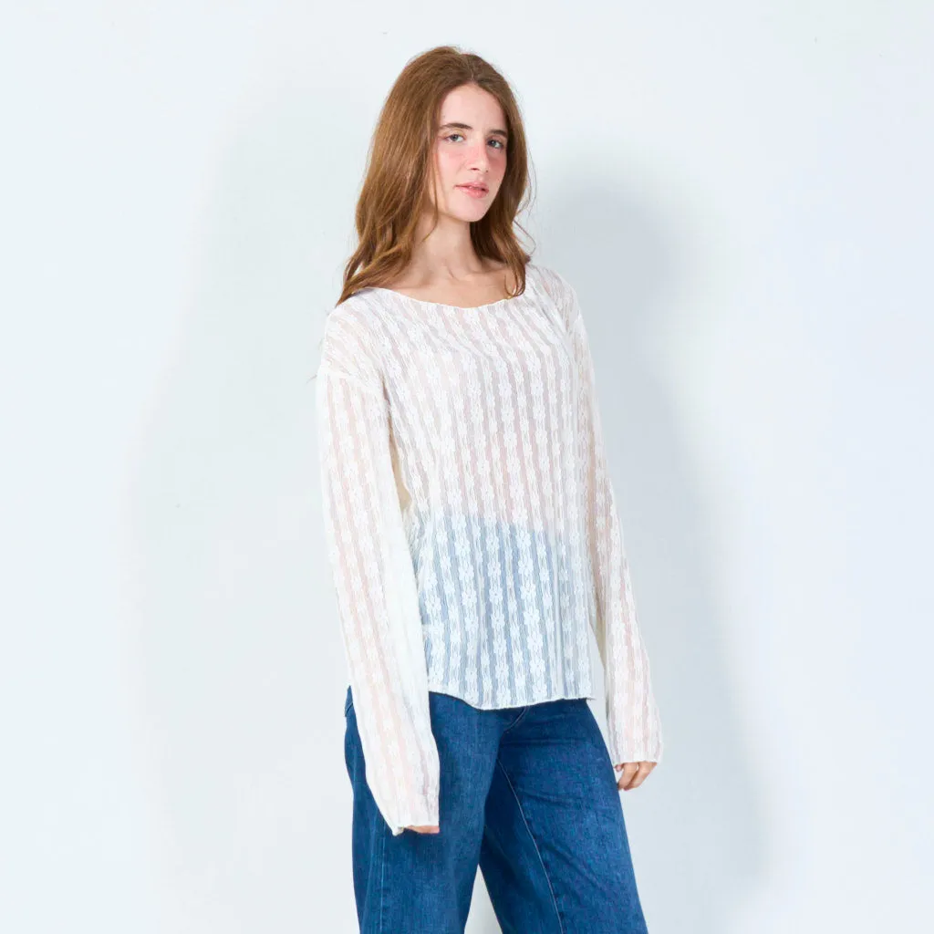 Sheer lace blouse with geometric patterns wholesale