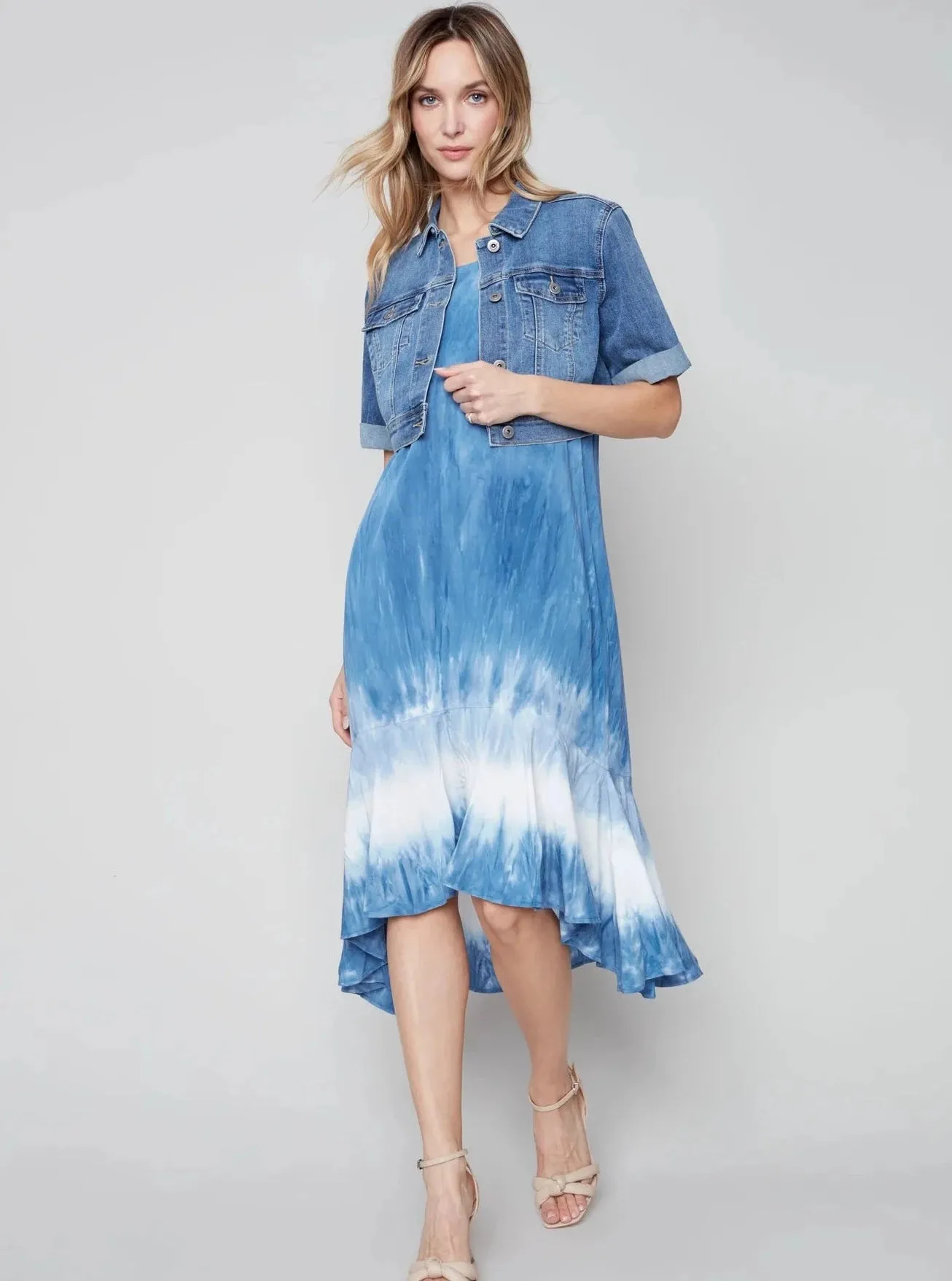 Sleeveless Round Neck High Low Rayon Dress [Denim-C3152]