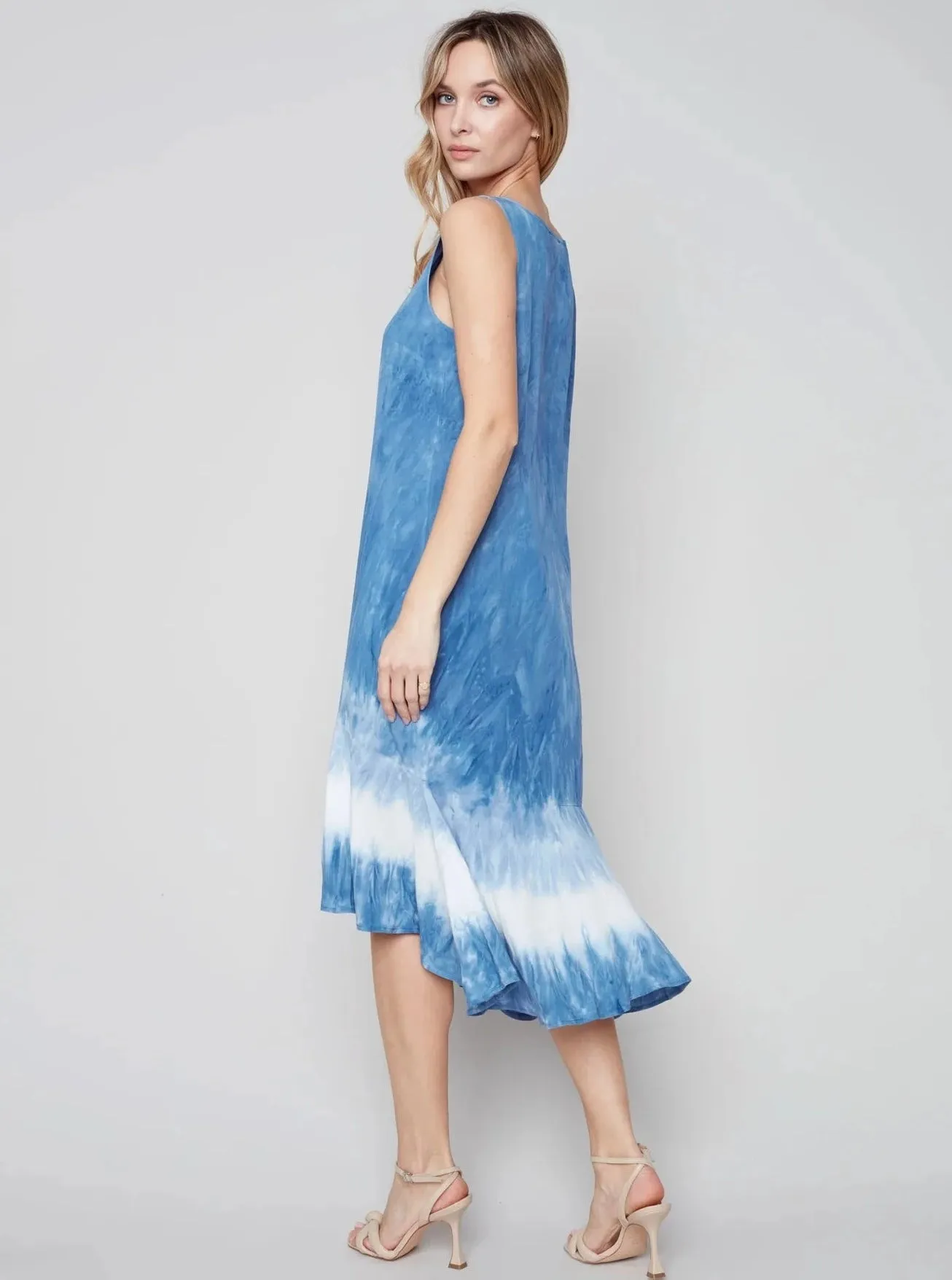 Sleeveless Round Neck High Low Rayon Dress [Denim-C3152]