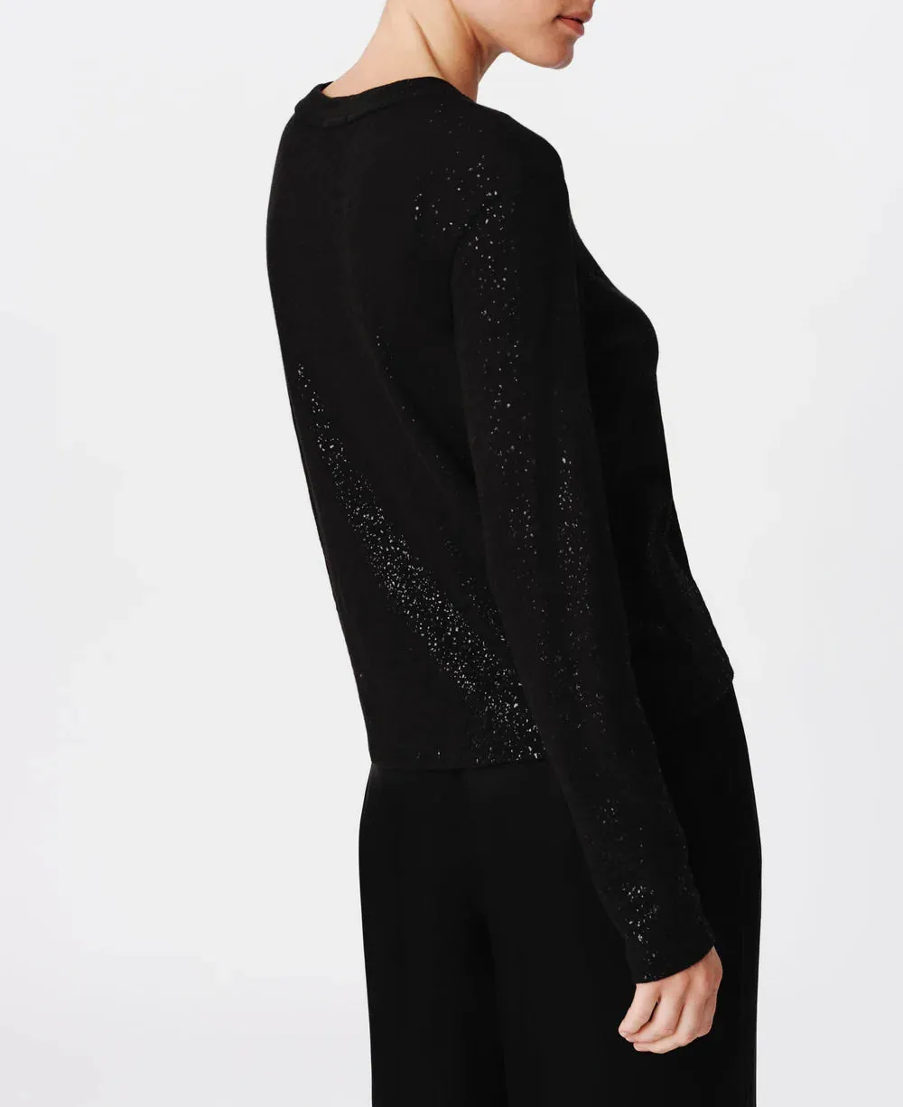 Slub Jersey with Foil Long Sleeve Crop Tee - Black Black