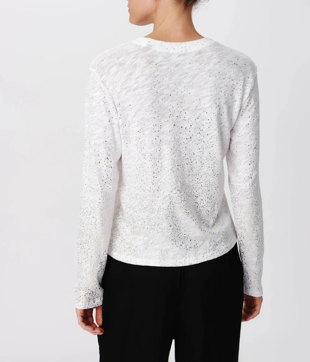 Slub Jersey with Foil Long Sleeve Crop Tee - White Gold