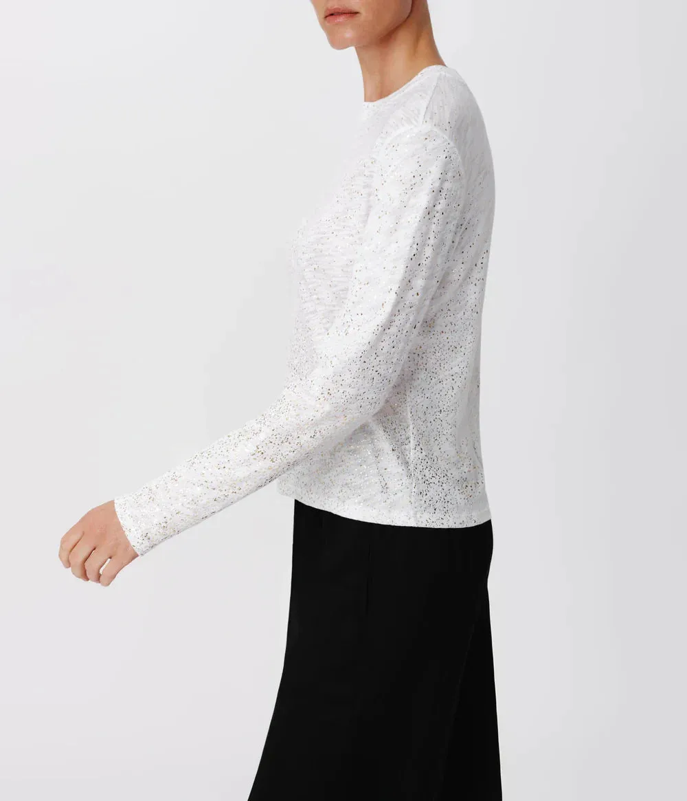 Slub Jersey with Foil Long Sleeve Crop Tee - White Gold