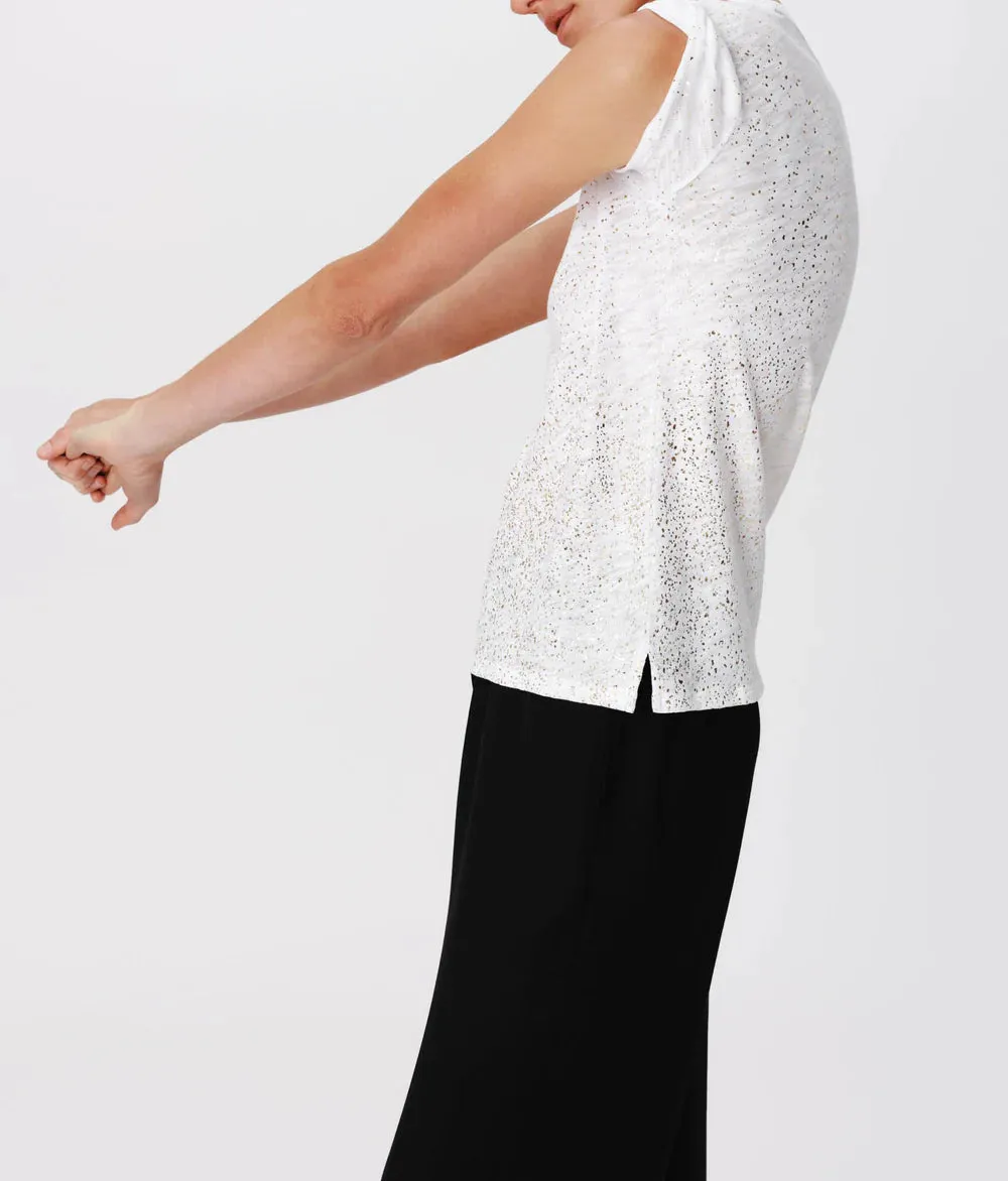 Slub Jersey with Foil Schoolboy Short Sleeve Crew Neck Tee - White Gold